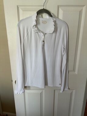 Lilly Pulitzer White Ruffle Collar Long Sleeve Top